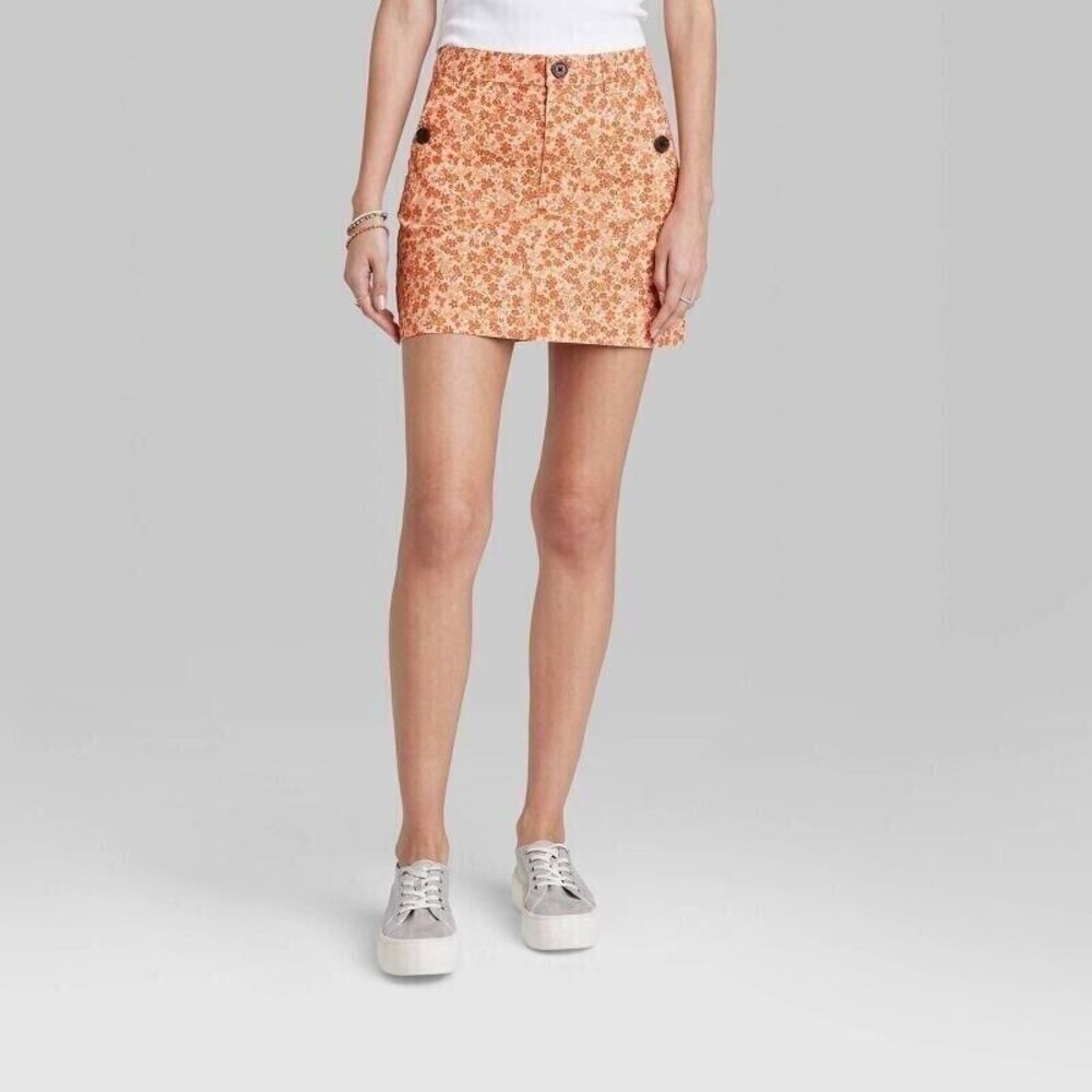 Women's High-Rise Chino Mini Skirt - Wild Fable Rust Floral 14, Red Floral - Picture 2 of 3